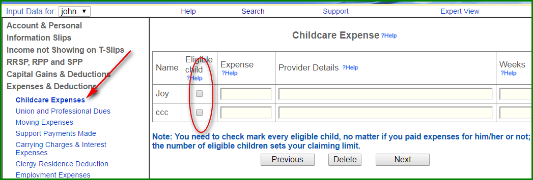 Childcare expenses